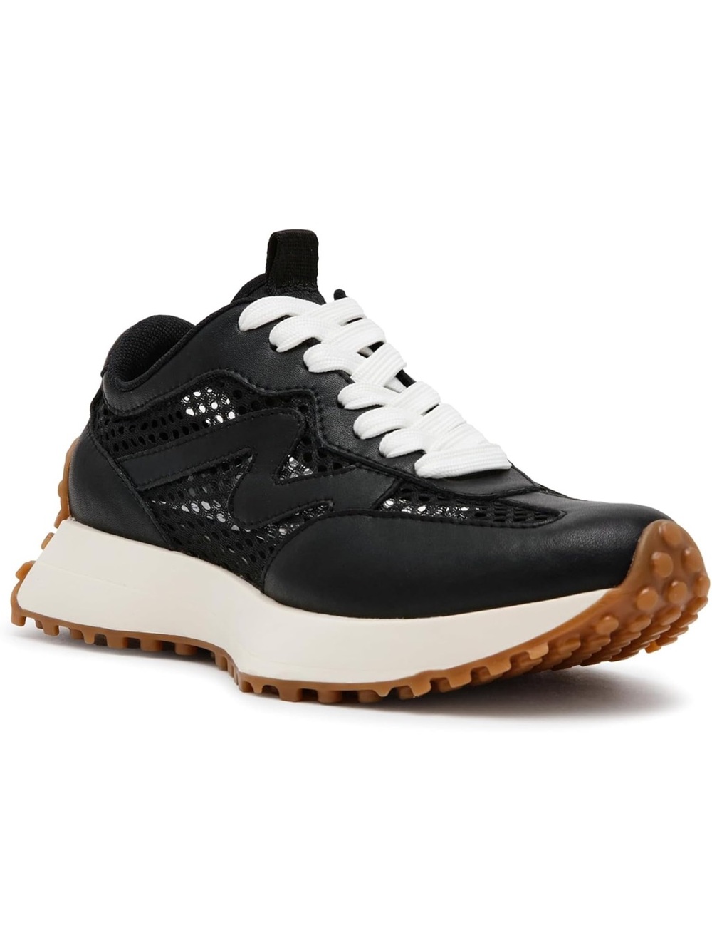 Steve Madden Black Mesh & Leather Sneaker with White Laces and Gum Sole